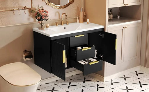 36'' Wall Mounted Bathroom Vanity with Resin Sink, Floating Bathroom Storage Cabinet with 2 Drawers, Solid Wood Bathroom Cabinet (Same as N710S236003B) Default -DTYStore