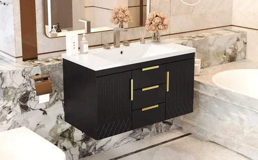 36'' Wall Mounted Bathroom Vanity with Resin Sink, Floating Bathroom Storage Cabinet with 2 Drawers, Solid Wood Bathroom Cabinet (Same as N710S236003B) Default -DTYStore