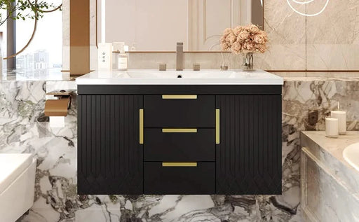 36'' Wall Mounted Bathroom Vanity with Resin Sink, Floating Bathroom Storage Cabinet with 2 Drawers, Solid Wood Bathroom Cabinet (Same as N710S236003B) Default -DTYStore