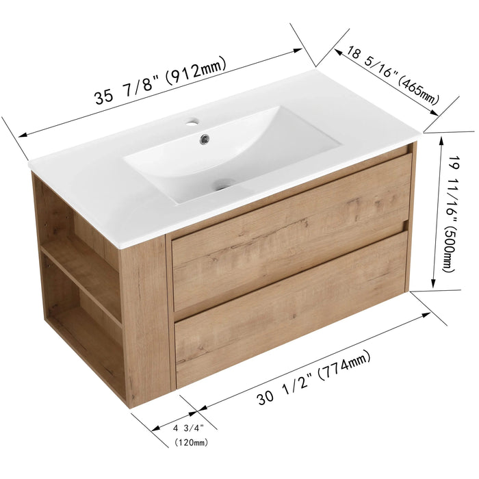 36' Wall Mounting Bathroom Vanity With Ceramic Sink, Soft Close Drawer Default -DTYStore