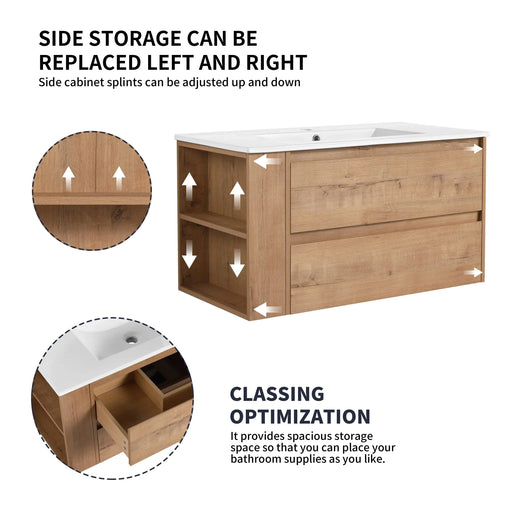 36' Wall Mounting Bathroom Vanity With Ceramic Sink, Soft Close Drawer Default -DTYStore