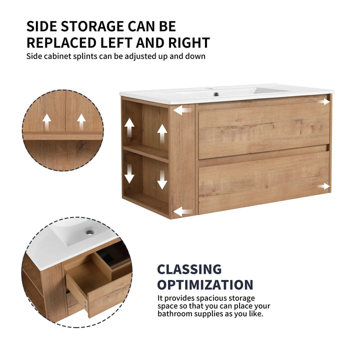 36' Wall Mounting Bathroom Vanity With Ceramic Sink, Soft Close Drawer Default -DTYStore