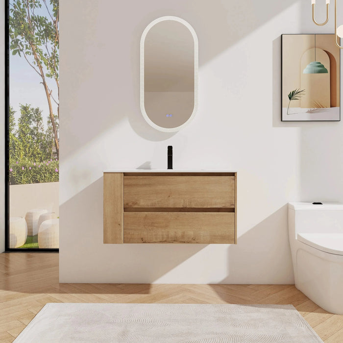 36' Wall Mounting Bathroom Vanity With Ceramic Sink, Soft Close Drawer Default -DTYStore