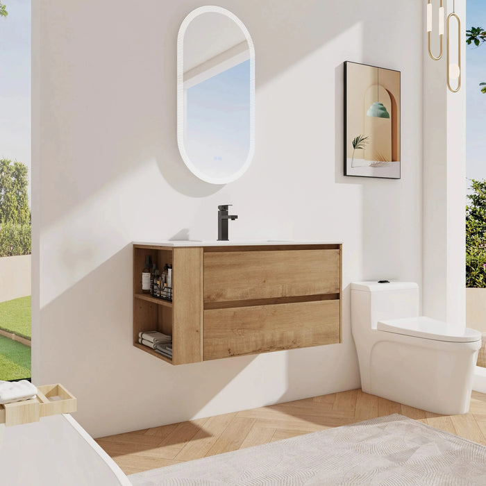 36' Wall Mounting Bathroom Vanity With Ceramic Sink, Soft Close Drawer Default -DTYStore