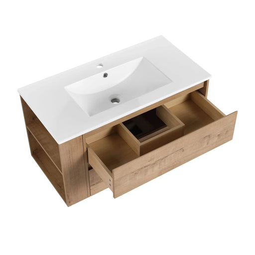 36' Wall Mounting Bathroom Vanity With Ceramic Sink, Soft Close Drawer Default -DTYStore