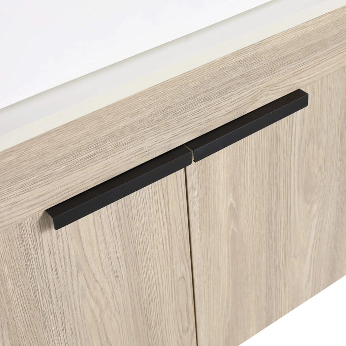 36 ' Modern Design Float Bathroom Vanity With Ceramic Art Sink, White Flat Stone Slab and Small Storage Shelves, Soft Closed Door,KD-Package (TOP-BAB110MOWH) Default -DTYStore