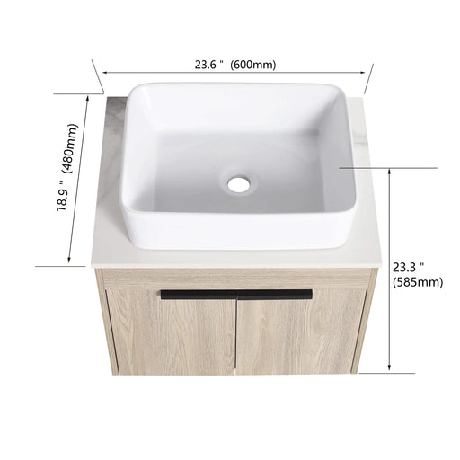 36 ' Modern Design Float Bathroom Vanity With Ceramic Art Sink, White Flat Stone Slab and Small Storage Shelves, Soft Closed Door,KD-Package (TOP-BAB110MOWH) Default -DTYStore