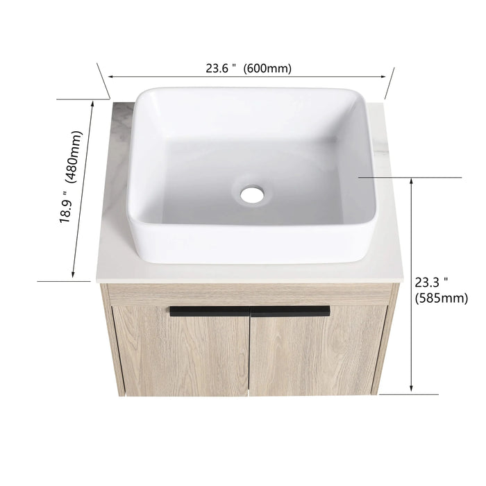36 ' Modern Design Float Bathroom Vanity With Ceramic Art Sink, White Flat Stone Slab and Small Storage Shelves, Soft Closed Door,KD-Package (TOP-BAB110MOWH) Default -DTYStore