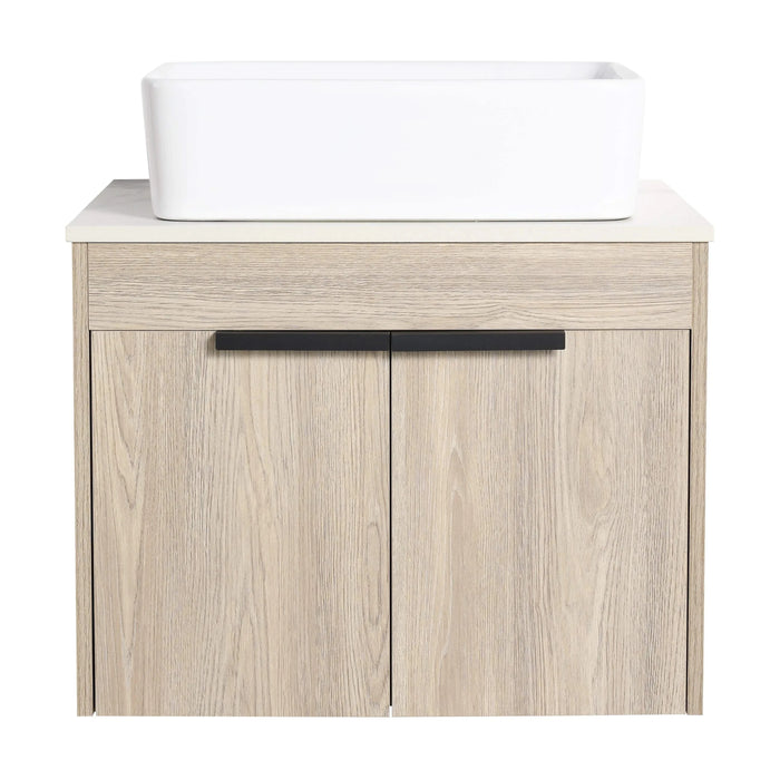 36 ' Modern Design Float Bathroom Vanity With Ceramic Art Sink, White Flat Stone Slab and Small Storage Shelves, Soft Closed Door,KD-Package (TOP-BAB110MOWH) Default -DTYStore
