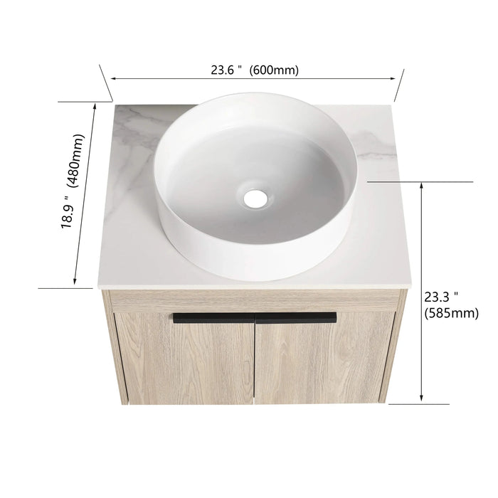 36 ' Modern Design Float Bathroom Vanity With Ceramic Art Sink, White Flat Stone Slab and Small Storage Shelves, Soft Closed Door,KD-Package (TOP-BAB400MOWH) Default -DTYStore