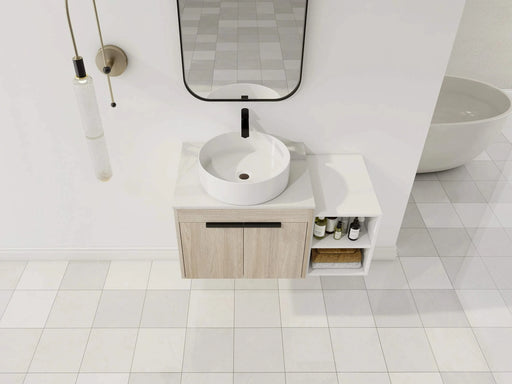36 ' Modern Design Float Bathroom Vanity With Ceramic Art Sink, White Flat Stone Slab and Small Storage Shelves, Soft Closed Door,KD-Package (TOP-BAB400MOWH) Default -DTYStore