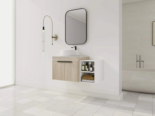 36 ' Modern Design Float Bathroom Vanity With Ceramic Art Sink, White Flat Stone Slab and Small Storage Shelves, Soft Closed Door,KD-Package (TOP-BAB400MOWH) Default -DTYStore