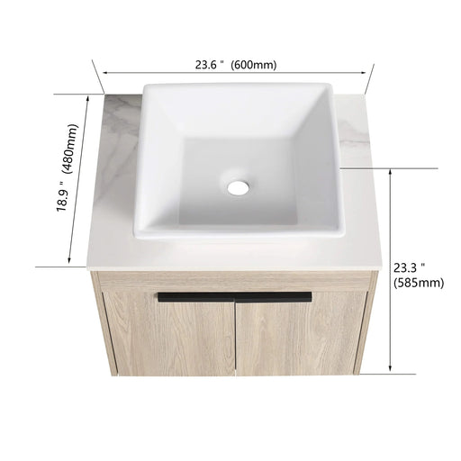 36 ' Modern Design Float Bathroom Vanity With Ceramic Art Sink, White Flat Stone Slab and Small Storage Shelves, Soft Closed Door, KD-Package (TOP-BAB101MOWH) Default -DTYStore
