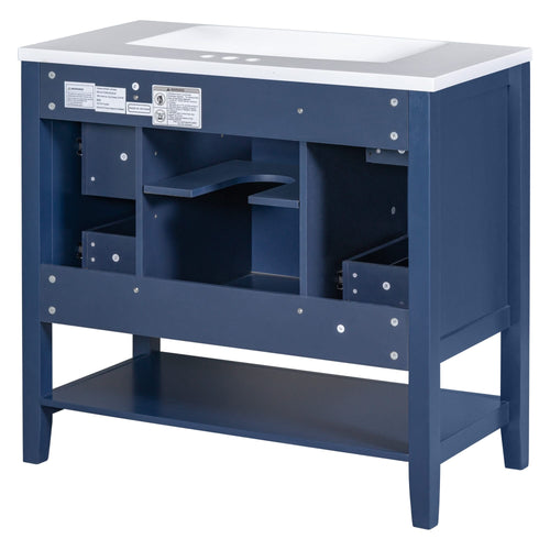 36' Bathroom Vanity with Sink, One Cabinet and Three Drawers, Solid Wood and MDF Board, Blue (Old Sku:SY999505AAC-6) - Image 31