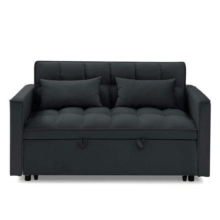 54.33 inch versatile foldable sofa bed in 3 lengths, modern sofa sofa sofa velvet pull-out bed, adjustable back (BLACK)