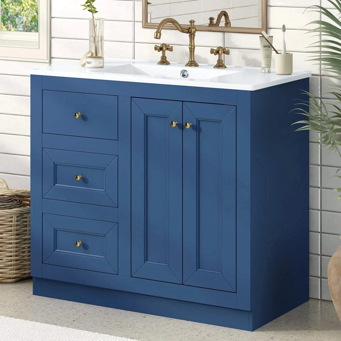 36inch Bathroom Vanity with Ceramic Sink, Bathroom Storage Cabinet with 2 Drawers& Shelf, Solid Wood and MDF Board, Freestanding Bathroom Cabinet (Blue) Default -DTYStore