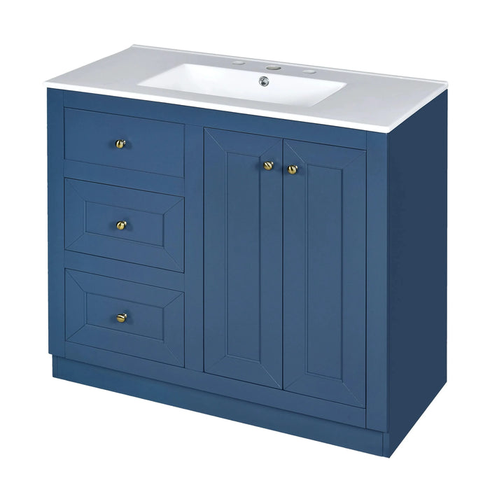 36inch Bathroom Vanity with Ceramic Sink, Bathroom Storage Cabinet with 2 Drawers& Shelf, Solid Wood and MDF Board, Freestanding Bathroom Cabinet (Blue) Default -DTYStore