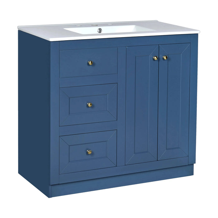 36inch Bathroom Vanity with Ceramic Sink, Bathroom Storage Cabinet with 2 Drawers& Shelf, Solid Wood and MDF Board, Freestanding Bathroom Cabinet (Blue) Default -DTYStore