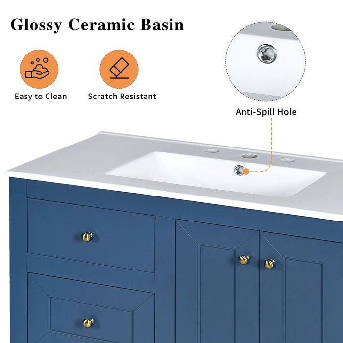 36inch Bathroom Vanity with Ceramic Sink, Bathroom Storage Cabinet with 2 Drawers& Shelf, Solid Wood and MDF Board, Freestanding Bathroom Cabinet (Blue) Default -DTYStore