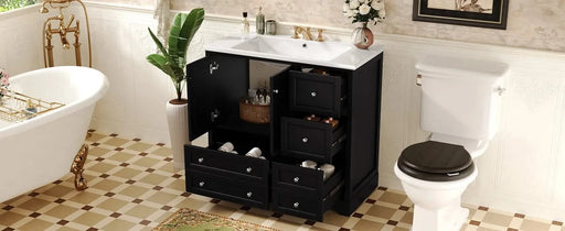 36inch Bathroom Vanity with Sink, Solid Wood Freestanding Bathroom Vanities with 4 Storage Drawers and Shelf, Soft Closing Doors Default -DTYStore
