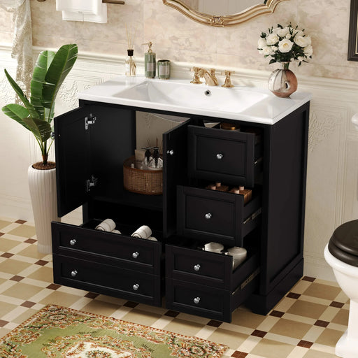 36inch Bathroom Vanity with Sink, Solid Wood Freestanding Bathroom Vanities with 4 Storage Drawers and Shelf, Soft Closing Doors Default -DTYStore