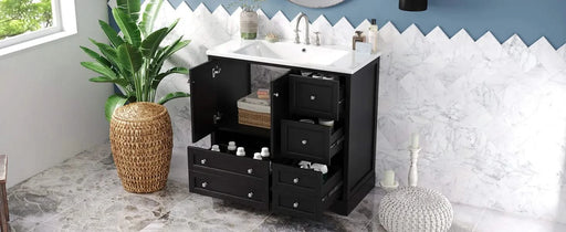 36inch Bathroom Vanity with Sink, Solid Wood Freestanding Bathroom Vanities with 4 Storage Drawers and Shelf, Soft Closing Doors Default -DTYStore