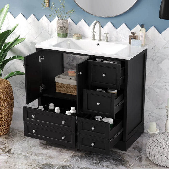 36inch Bathroom Vanity with Sink, Solid Wood Freestanding Bathroom Vanities with 4 Storage Drawers and Shelf, Soft Closing Doors Default -DTYStore