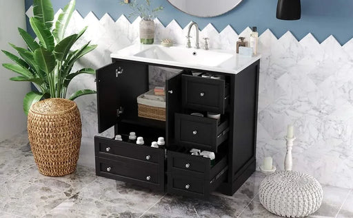 36inch Bathroom Vanity with Sink, Solid Wood Freestanding Bathroom Vanities with 4 Storage Drawers and Shelf, Soft Closing Doors Default -DTYStore