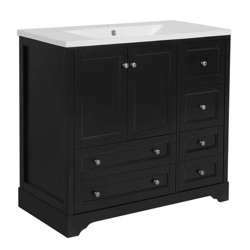 36inch Bathroom Vanity with Sink, Solid Wood Freestanding Bathroom Vanities with 4 Storage Drawers and Shelf, Soft Closing Doors Default -DTYStore