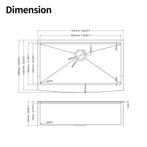 36x22x10'Farmhouse Apron Single Bowl Stainless Steel Kitchen Sink with Workstation Default -DTYStore