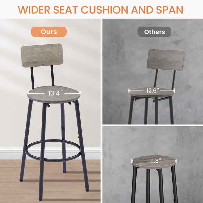 Round Bar Stool Set With Shelf, Upholstered Stool With Backrest Grey, 23.62'' W x 23.62'' D x 35.43'' H. - DTYStore