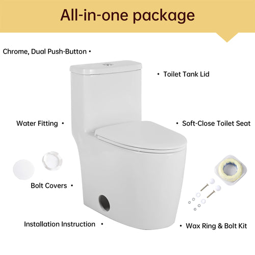 1.1/1.6 GPF Elongated Comfort Height Floor Mounted One-Piece Toilet ,  CUPC Certified, WaterSense Cetified, Ceramic, White Color, Soft Close Seat - Image 17