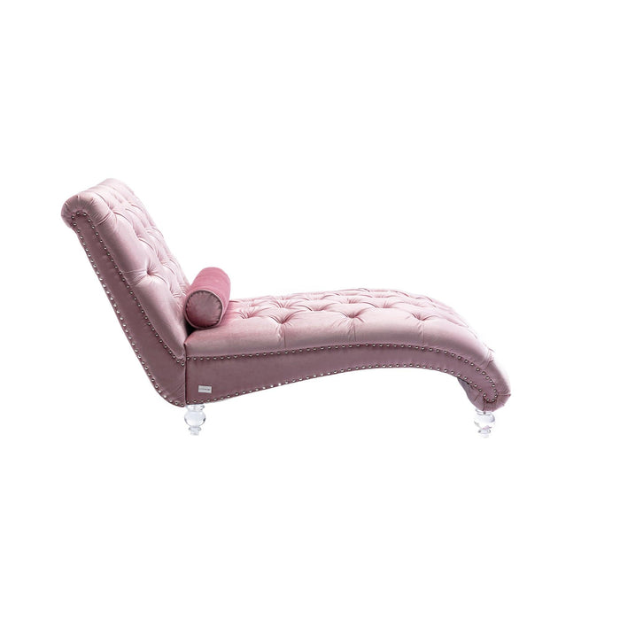 COOMORE Velvet Chaise Lounge Indoor,Button-Tufted Upholstered Chaise Lounge Chair with Pillow for Bedroom Living Room Office (Pink Velvet) - DTYStore
