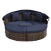 Hot Sale KD Rattan Round Lounge With Canopy Bali Canopy Bed Outdoor, Wicker Outdoor Sofa Bed with lift coffee table - DTYStore