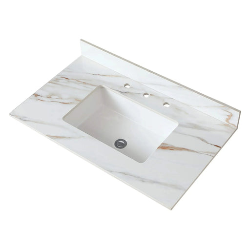 37 Inch Marble Vanity Top, Sintered Stone,Carrara white with veins Default -DTYStore