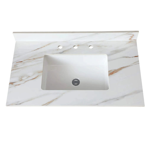 37 Inch Marble Vanity Top, Sintered Stone,Carrara white with veins Default -DTYStore