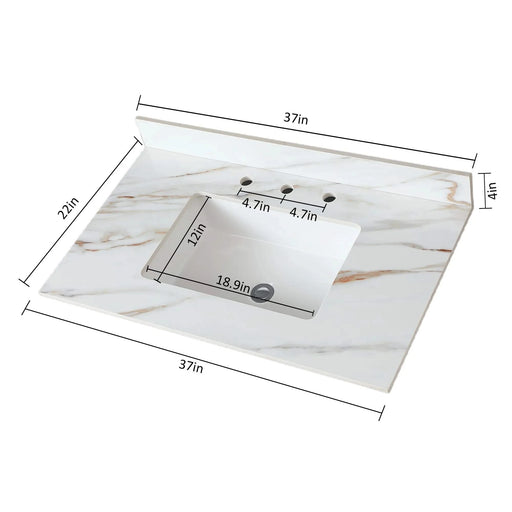 37 Inch Marble Vanity Top, Sintered Stone,Carrara white with veins Default -DTYStore