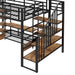 Full Size Metal Loft Bed with Staircase,Low Storage Table and Storage Shelves,Black