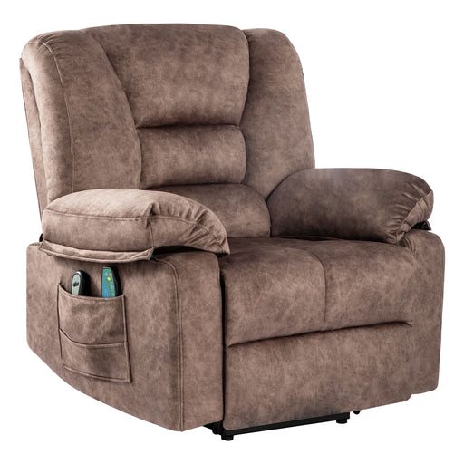 Comfortable Velvet Power Lift Recliner Chair Sofa with Massage and Heating for Elderly in Brown