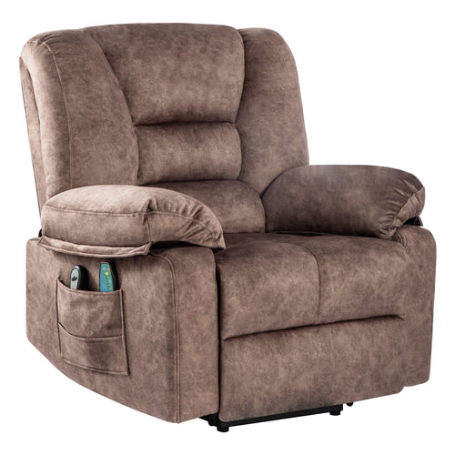 Comfortable Velvet Power Lift Recliner Chair Sofa with Massage and Heating for Elderly in Brown - Image 1