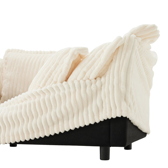 Upholstered Slipcovered Armchair with Ottoman, Deep Seat Armchair W/ Wide Ottoman for Living Room, Armchair Sets with Large Soft Pillows(Set of 2), Cream Corduroy Fabric