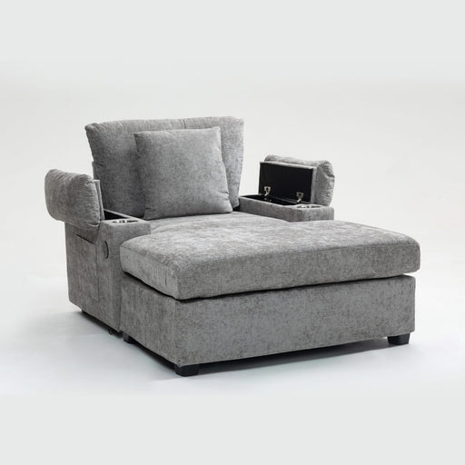 Modern Oversized Chair with Ottoman,Chenille Fabric Sofa Bed,Accent Chair Comfy Sofa with Cupholders and USB Charging Ports Chair for Living Room,Bedroom,Apartment