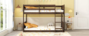 Twin over Twin Floor Bunk Bed with Panelled Headboard and Footboard, Solid Rubber Wood Foundation with Safety Guardrails, Built-in ladder,Antique Oak - DTYStore