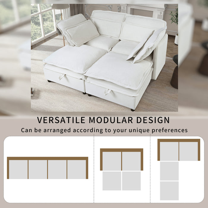 U_Style Double-Layer Cushion Modular Sofa, Freely Combinable, 4-Seater with Storage Function, Includes 4 Soft Cushions, Perfect for Living Rooms, Offices, and Apartments