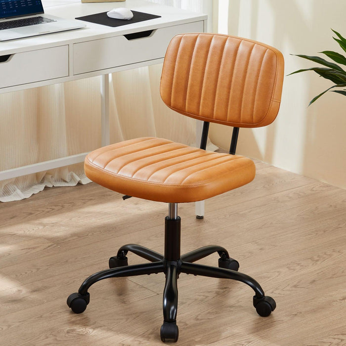 PU Leather Low Back Task Chair for Home Office with Wheels - DTYStore