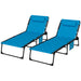 Outsunny Folding Chaise Lounge Set with 5-level Reclining Back, Outdoor Lounge Tanning Chair with Padded Seat, Side Pocket & Headrest for Beach, Yard, Patio, Sky Blue - DTYStore