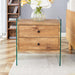 Double-drawer bedside table. The board surface is MDF sticker, and both sides are transparent tempered glass. The design is simple and elegant, with excellent storage functions. - DTYStore