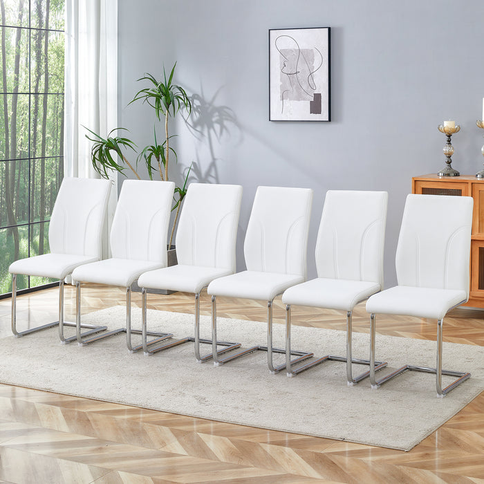 Set of 6 dining chairs, white dining chair set, PU material high backrest seats and sturdy leg chairs, suitable for restaurants, kitchens, living rooms - DTYStore