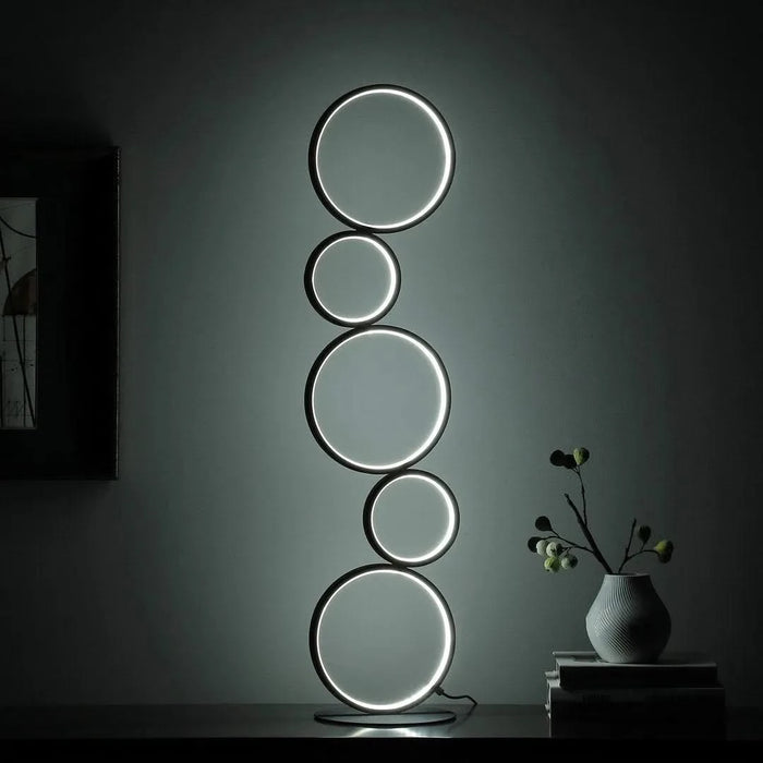 38.5' In Else Nordic 5-Ring Shaped Matte Black Led Metal Table Lamp Default -DTYStore