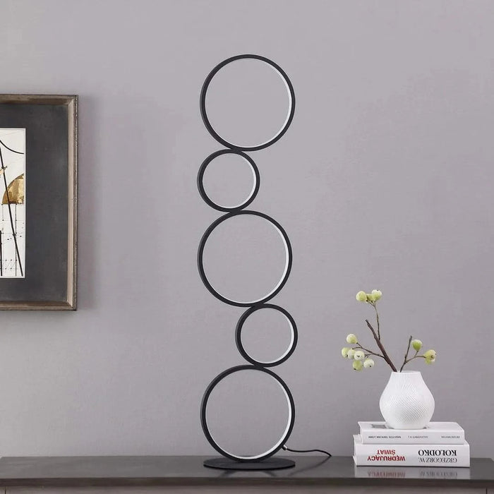 38.5' In Else Nordic 5-Ring Shaped Matte Black Led Metal Table Lamp Default -DTYStore